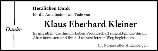 Traueranzeige von Klaus Eberhard Kleiner von Illertisser Zeitung