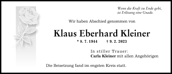 Traueranzeige von Klaus Eberhard Kleiner von Illertisser Zeitung