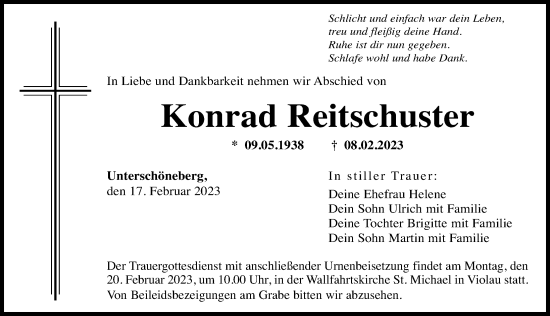 Traueranzeige von Konrad Reitschuster von Augsburg-Land