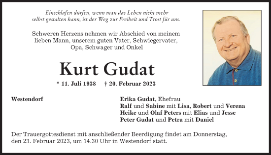 Traueranzeige von Kurt Gudat von Augsburg-Land