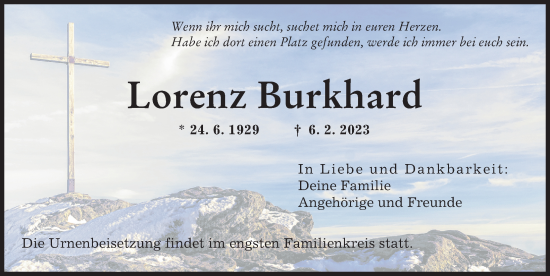 Traueranzeige von Lorenz Burkhard von Augsburger Allgemeine