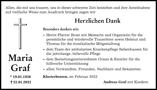 Traueranzeige von Maria Graf von Illertisser Zeitung