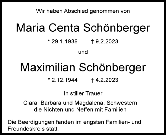 Traueranzeige von Maria Centa Schönberger von Illertisser Zeitung