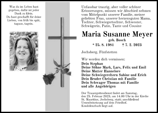 Traueranzeige von Maria Susanne Meyer von Donauwörther Zeitung