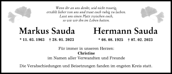 Traueranzeige von Markus Sauda von Günzburger Zeitung