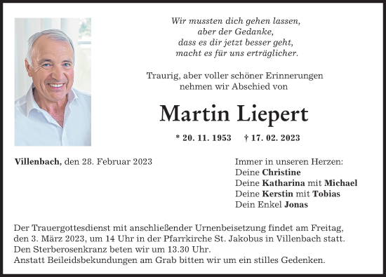 Traueranzeige von Martin Liepert von Wertinger Zeitung, Augsburg-Land