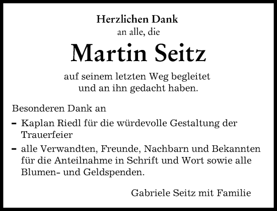Traueranzeige von Martin Seitz von Augsburger Allgemeine