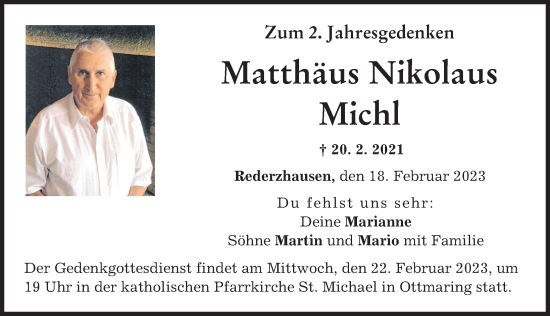 Traueranzeige von Matthäus Nikolaus Michl von Friedberger Allgemeine