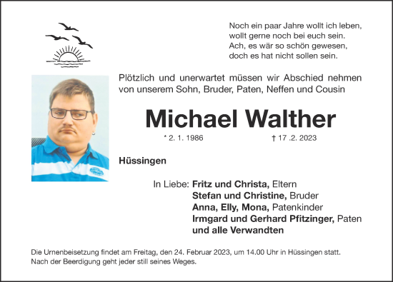 Traueranzeige von Michael Walther von Rieser Nachrichten