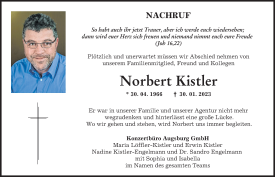 Traueranzeige von Norbert Kistler von Augsburger Allgemeine