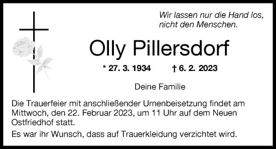Traueranzeige von Olly Pillersdorf von Augsburger Allgemeine