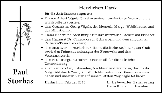 Traueranzeige von Paul Storhas von Landsberger Tagblatt