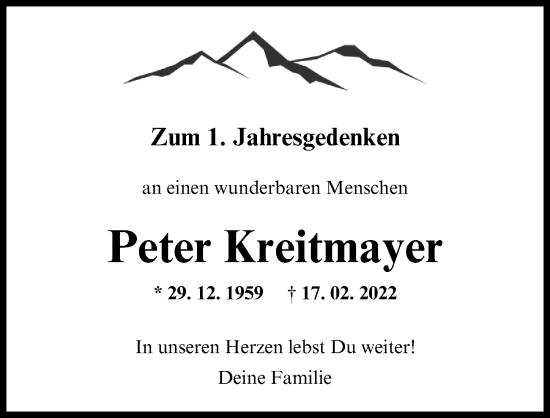 Traueranzeige von Peter Kreitmayer von Augsburger Allgemeine
