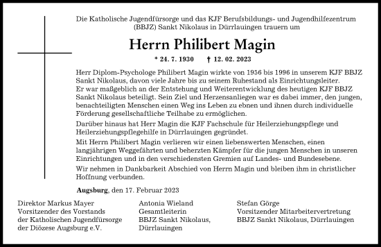 Traueranzeige von Philibert Magin von Augsburger Allgemeine