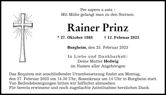 Traueranzeige von Rainer Prinz von Neuburger Rundschau
