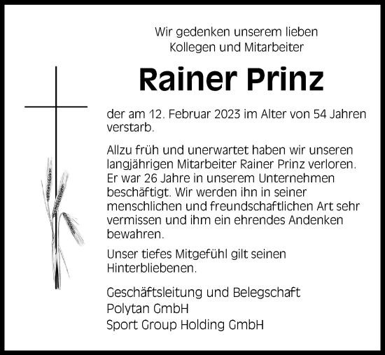 Traueranzeige von Rainer Prinz von Neuburger Rundschau
