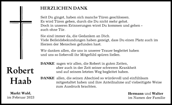 Traueranzeige von Robert Haab von Mindelheimer Zeitung