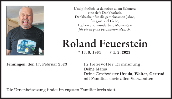 Traueranzeige von Roland Feuerstein von Illertisser Zeitung