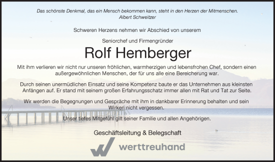 Traueranzeige von Rolf Hemberger von Mindelheimer Zeitung