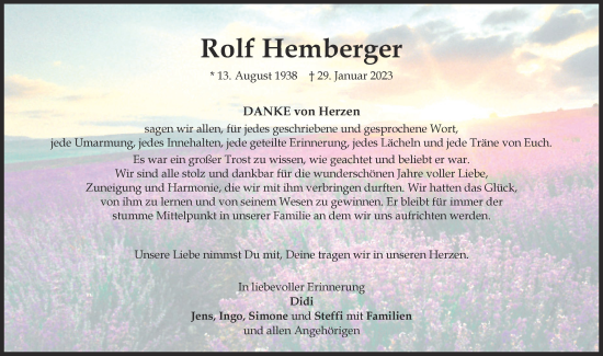 Traueranzeige von Rolf Hemberger von Mindelheimer Zeitung