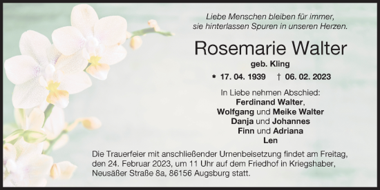 Traueranzeige von Rosemarie Walter von Augsburger Allgemeine