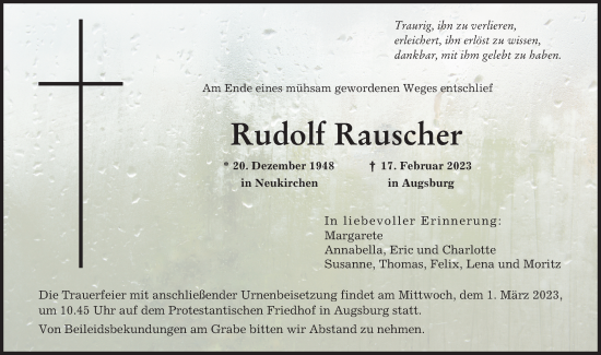 Traueranzeige von Rudolf Rauscher von Augsburger Allgemeine