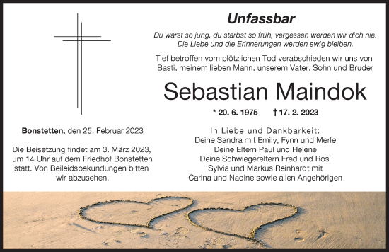 Traueranzeige von Sebastian Maindok von Augsburger Allgemeine