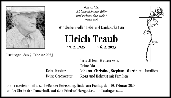 Traueranzeige von Ulrich Traub von Donau Zeitung