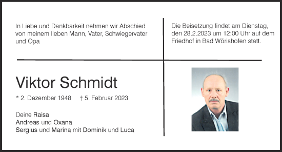 Traueranzeige von Viktor Schmidt von Mindelheimer Zeitung