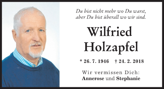 Traueranzeige von Wilfried Holzapfel von Günzburger Zeitung