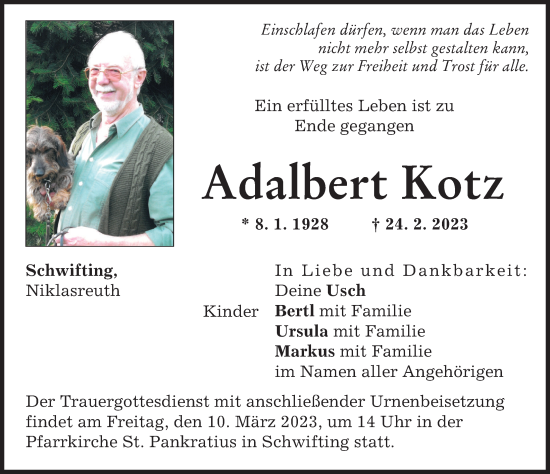 Traueranzeige von Adalbert Kotz von Landsberger Tagblatt