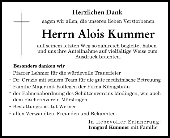 Traueranzeige von Alois Kummer von Donau Zeitung