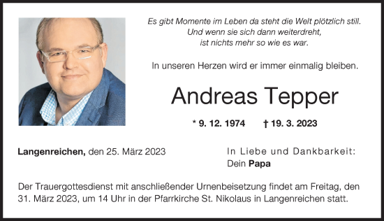 Traueranzeige von Andreas Tepper von Augsburger Allgemeine