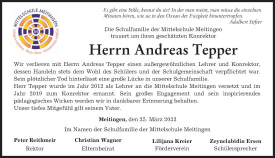 Traueranzeige von Andreas Tepper von Augsburger Allgemeine