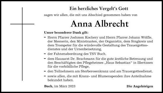 Traueranzeige von Anna Albrecht von Illertisser Zeitung