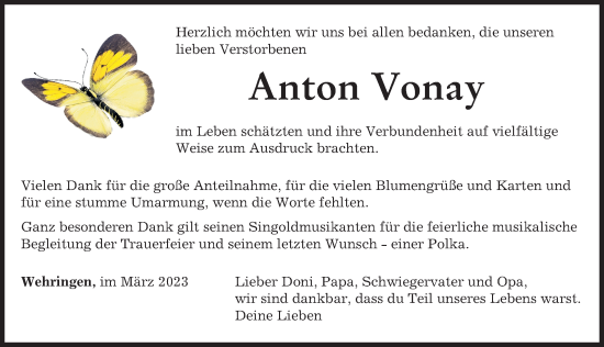 Traueranzeige von Anton Vonay von Schwabmünchner Allgemeine