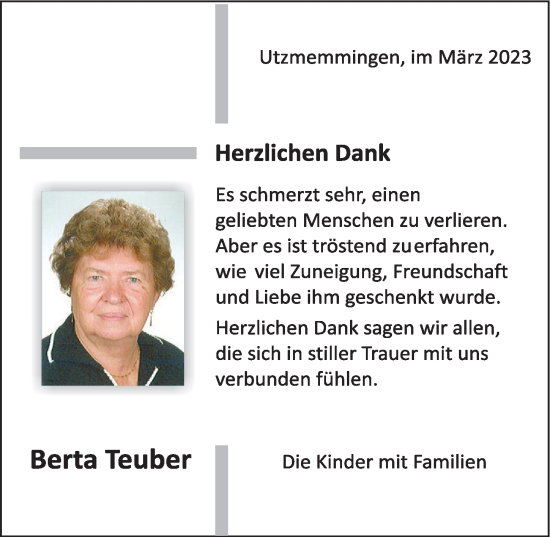 Traueranzeige von Berta Teuber von Rieser Nachrichten