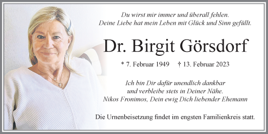 Traueranzeige von Birgit Görsdorf von Mindelheimer Zeitung