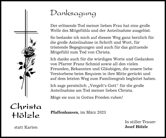 Traueranzeige von Christa Hölzle von Mindelheimer Zeitung