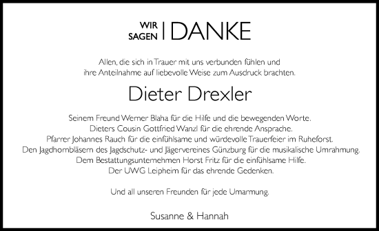 Traueranzeige von Dieter Drexler von Günzburger Zeitung