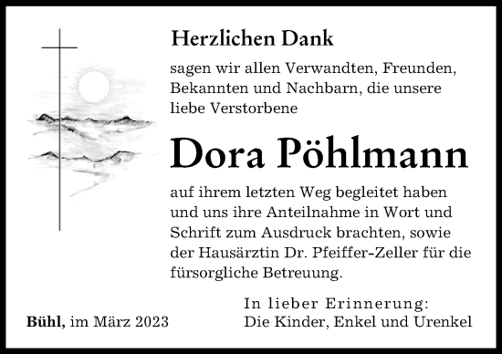 Traueranzeige von Dora Pöhlmann von Günzburger Zeitung