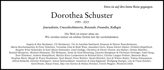 Traueranzeige von Dorothea Schuster von Augsburger Allgemeine