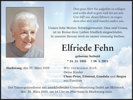 Traueranzeige von Elfriede Fehn von Günzburger Zeitung
