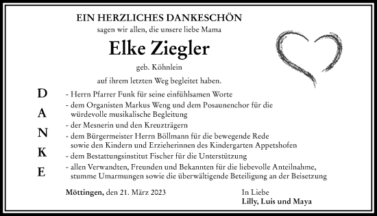 Traueranzeige von Elke Ziegler von Rieser Nachrichten