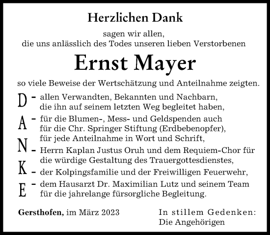 Traueranzeige von Ernst Mayer von Augsburger Allgemeine
