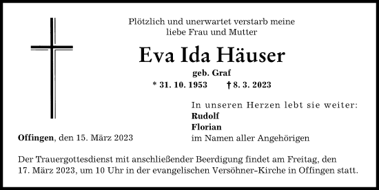 Traueranzeige von Eva Ida Häuser von Günzburger Zeitung
