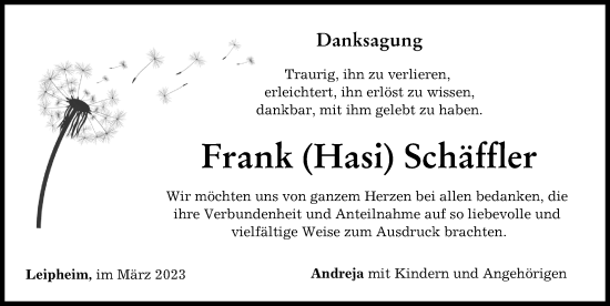 Traueranzeige von Frank Schäffler von Günzburger Zeitung