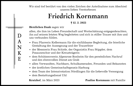 Traueranzeige von Friedrich Kornmann von Donauwörther Zeitung