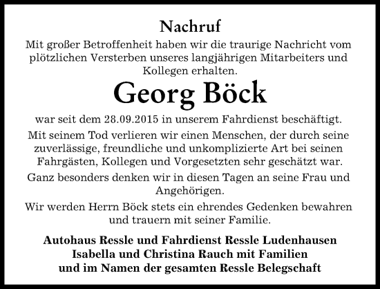 Traueranzeige von Georg Böck von Landsberger Tagblatt