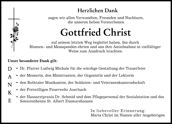 Traueranzeige von Gottfried Christ von Augsburger Allgemeine